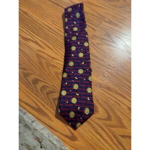 Vintage Carpe Diem Sun Moon Celestial 100% Silk Necktie Navy Blue Made in USA